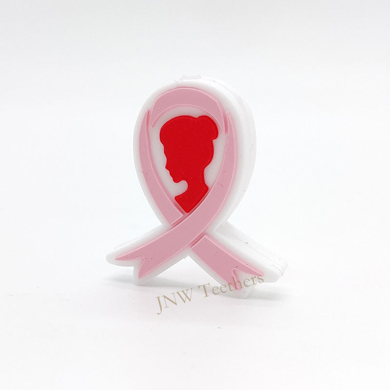 Pink breast cancer awareness ribbon silicone focal beads