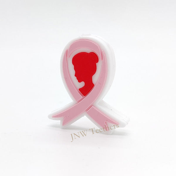 Pink breast cancer awareness ribbon silicone focal beads