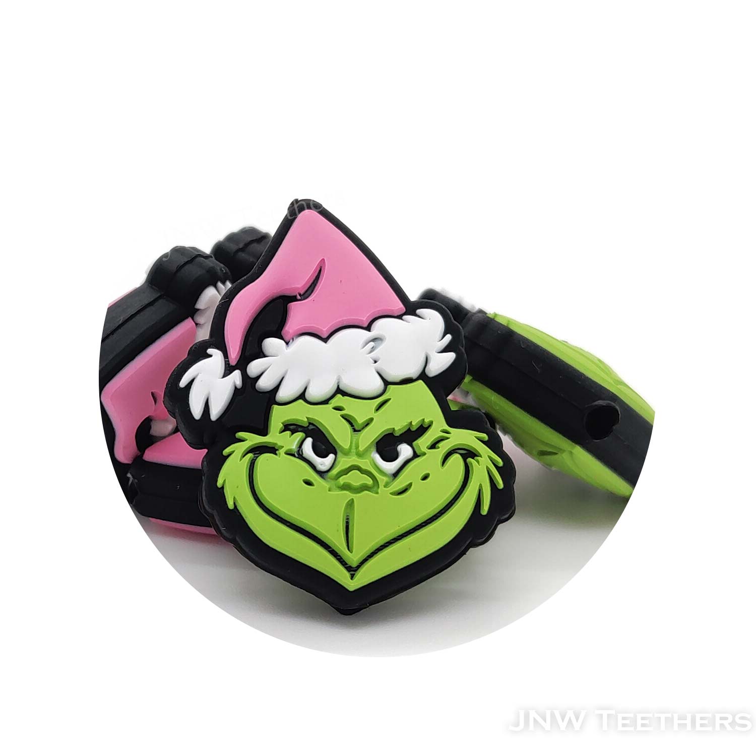 Pink hat Green guy silicone focal beads