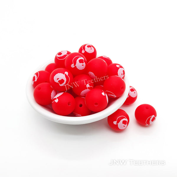 15mm Santa Claus Printed Silicone Round Beads 