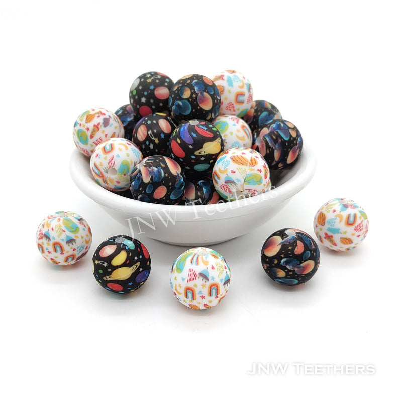 15mm Printed Universe Silicone Round Beads