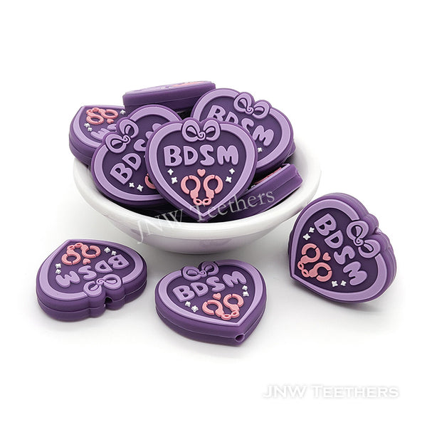 Purple heart BDSM handcuffs silicone focal beads