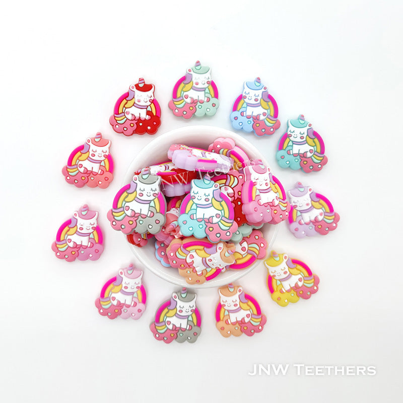 Rainbow heart unicorn silicone focal beads