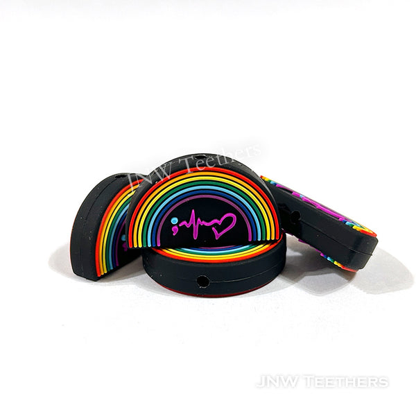 Semicolon heart rainbow silicone focal beads