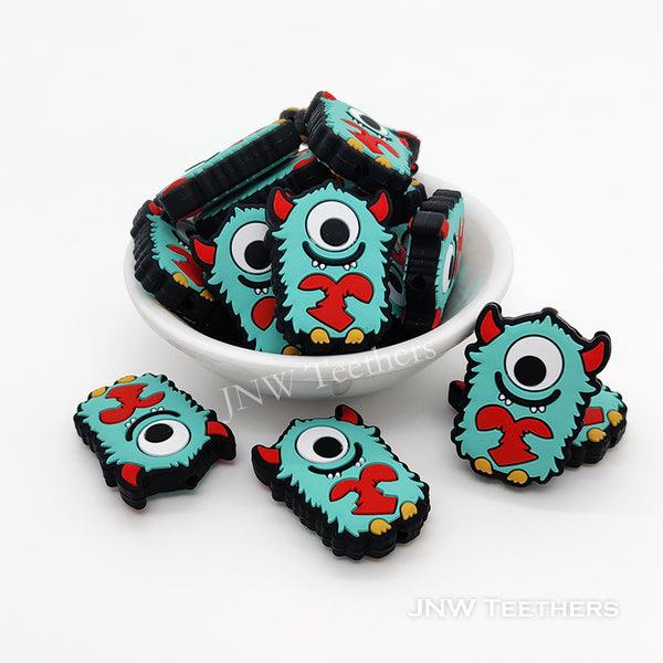 Monster with red heart silicone focal beads