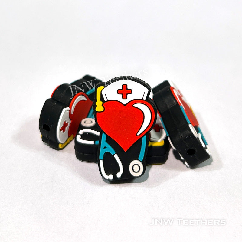 Pack 5 Red Heart Stethoscope Silicone Focal Beads