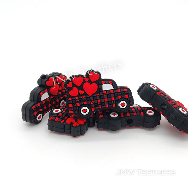 Red Heart in Buffalo Truck Silicone Focal Beads