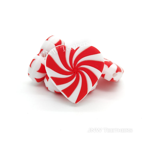 Striped heart silicone focal beads red