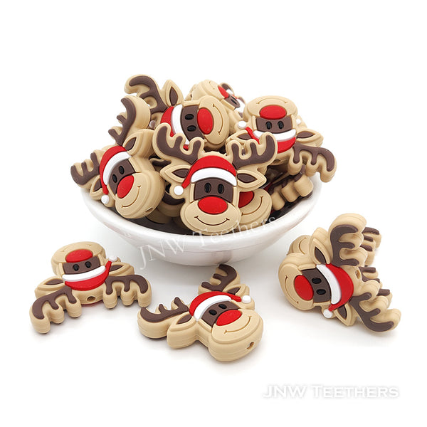 Reindeer in Christmas hat silicone focal beads