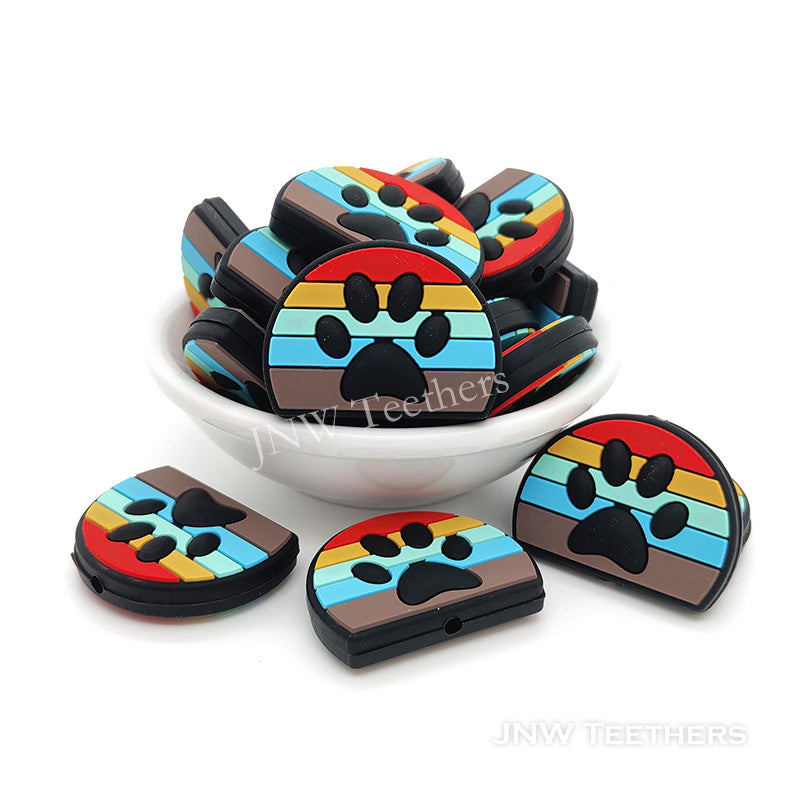 Rainbow paw print silicone focal beads