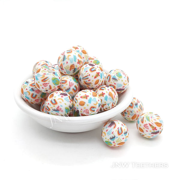 Rocket rainbow printed silicone round beads