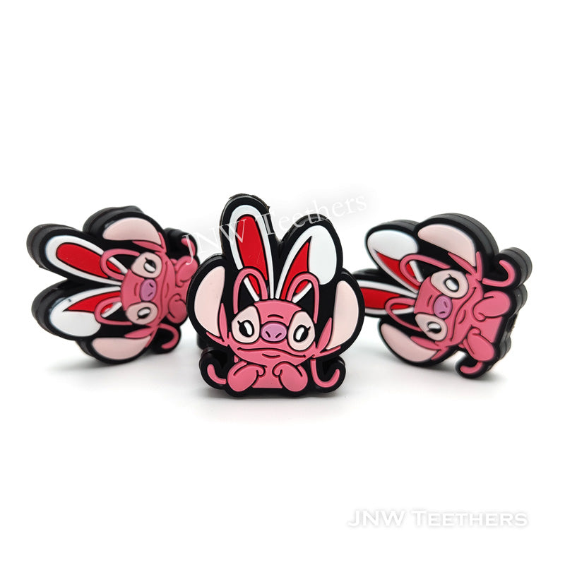 ST29 Pink Bunny Ear Stitch Silicone Focal Beads