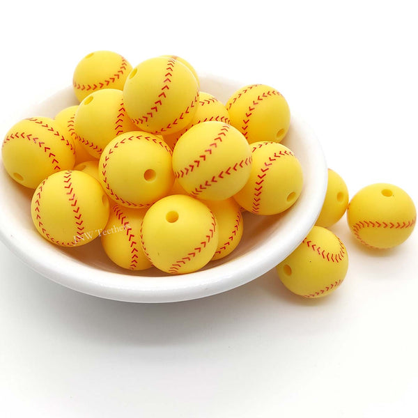 15mm Silicone Baseball Round Bead Yellow