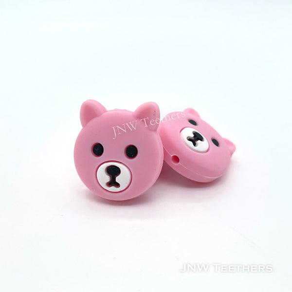 Pink  Bear Head Silicone Beads