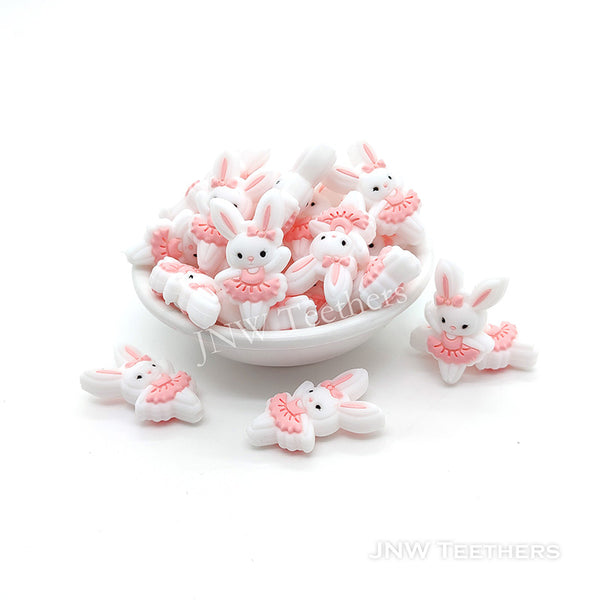 Candy Pink  Dancing Bunny Silicone Beads