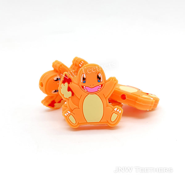Cartoon Dinosaur with Fire Tail Silicone Focal Beads