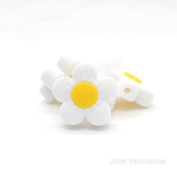 White Bicolor Sunflower Silicone Focal Beads
