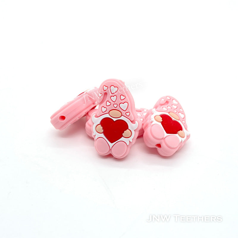 Pink red heart Gnomes silicone focal beads