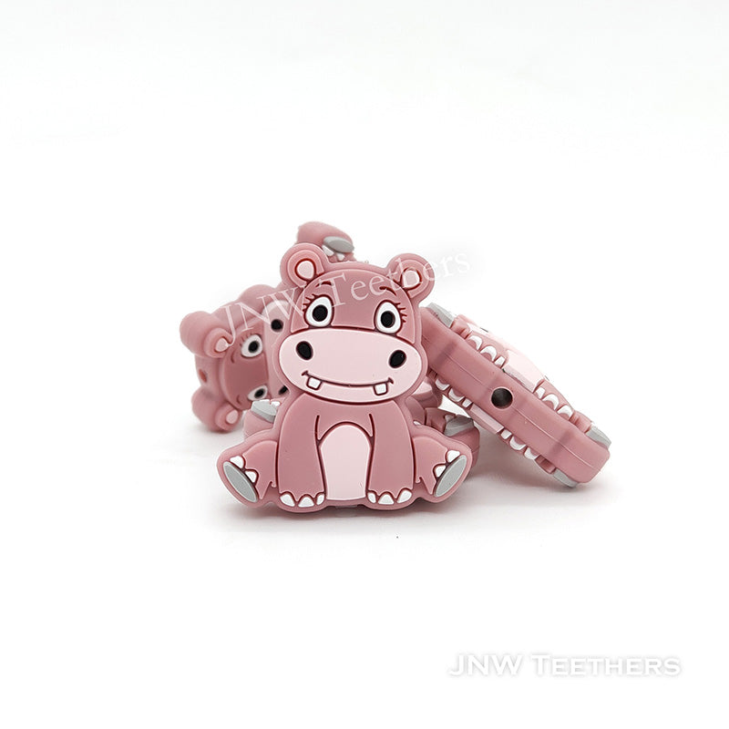 Dusty Rose Hippo Silicone Focal Beads, Animal Focal Silicone Beads