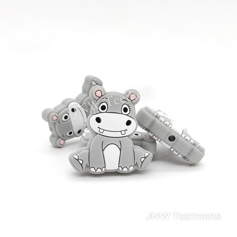Light gray Hippo Silicone Focal Beads
