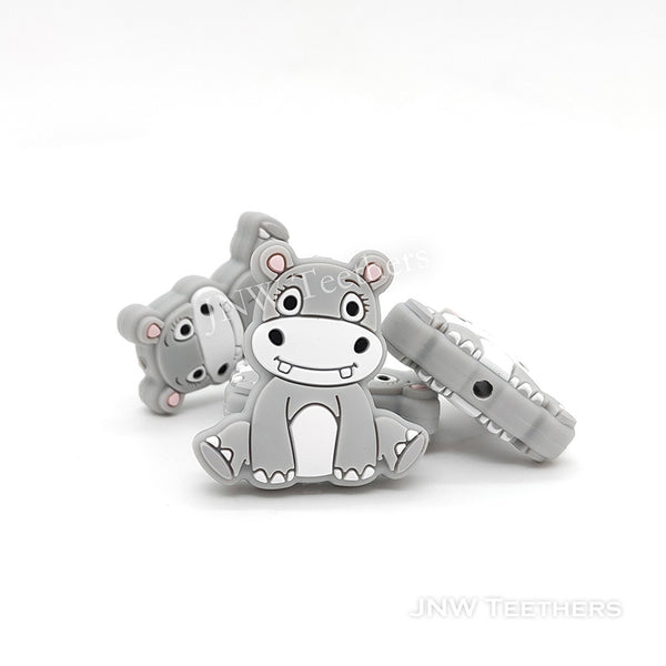Light gray Hippo Silicone Focal Beads, Animal Focal Silicone Beads