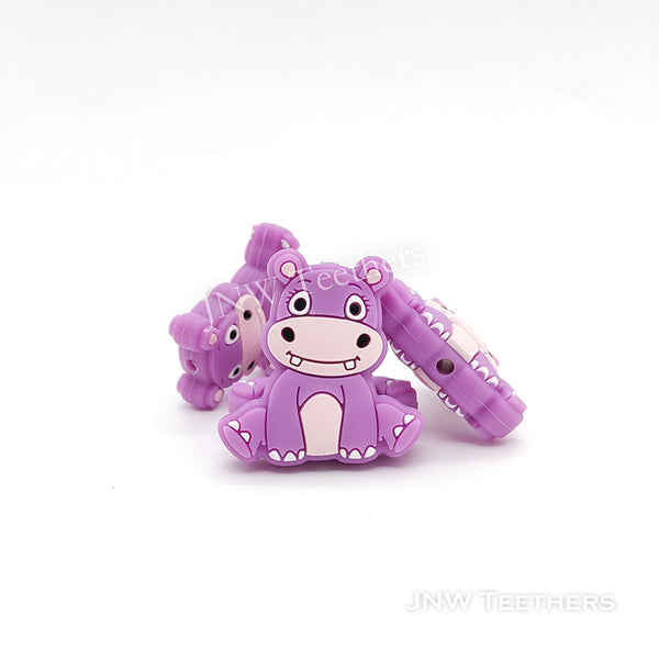 Purple Hippo Silicone Focal Beads, Animal Focal Silicone Beads