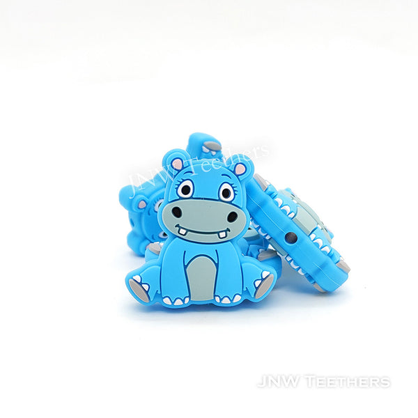 Blue Hippo Silicone Focal Beads, Animal Focal Silicone Beads
