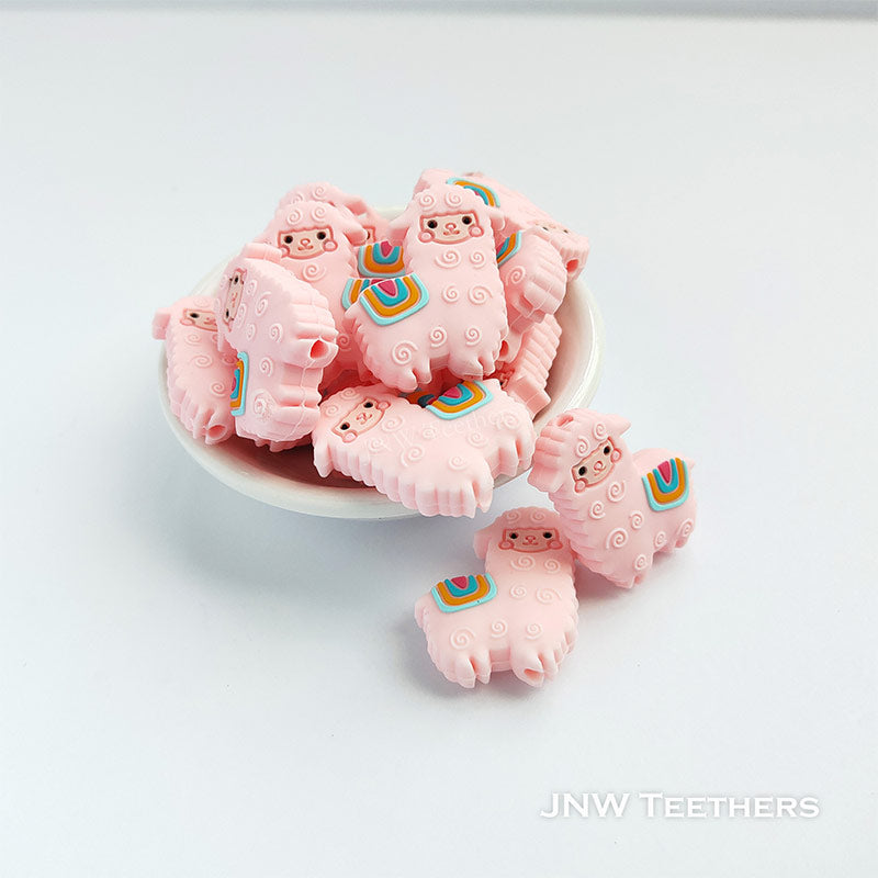 JNWTeethers Pink alpaca animal silicone focal beads