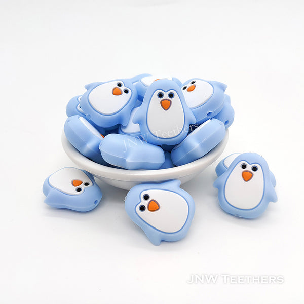 Pastel Blue Penguin Silicone Focal Beads