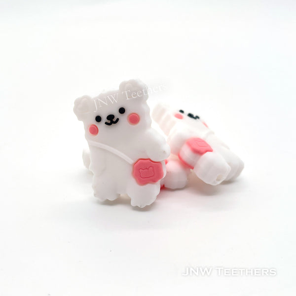 White  Mini Polar Bear with Messenger Bag Silicone Beads 