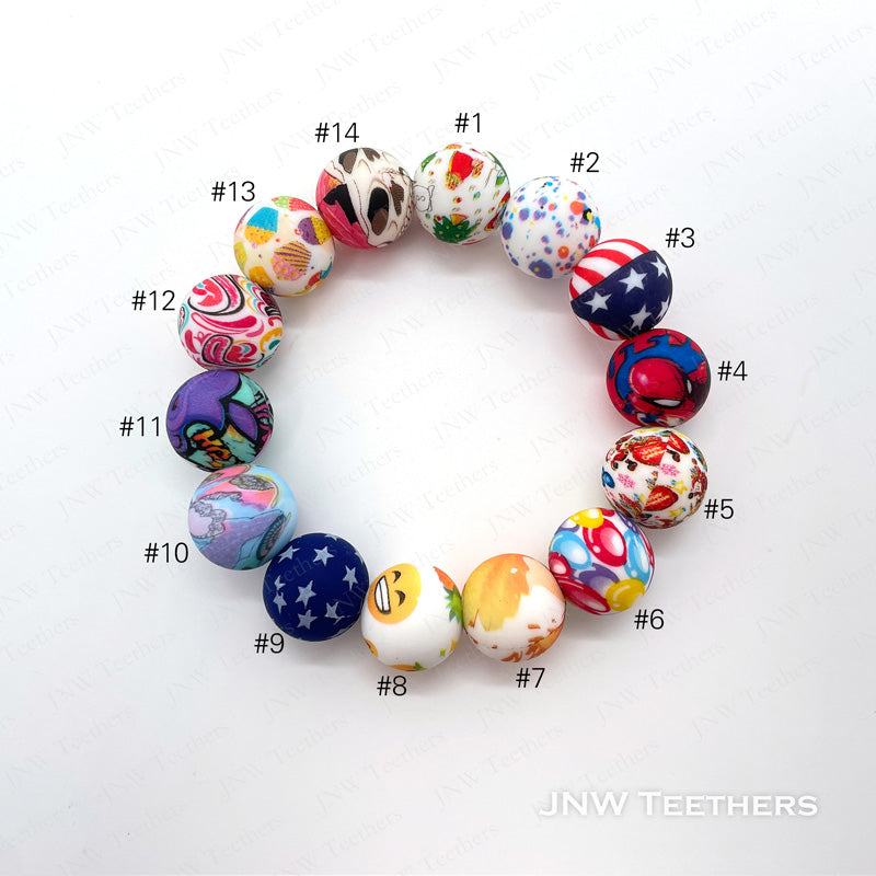 15mm Printed Silicone Round Beads Style 4
