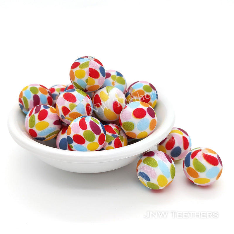 Pack 20 15mm Printed Silicone Round Beads Style 3