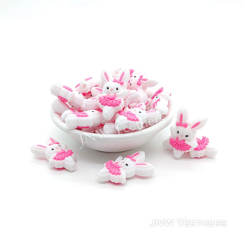 Pink  Dancing Bunny Silicone Beads
