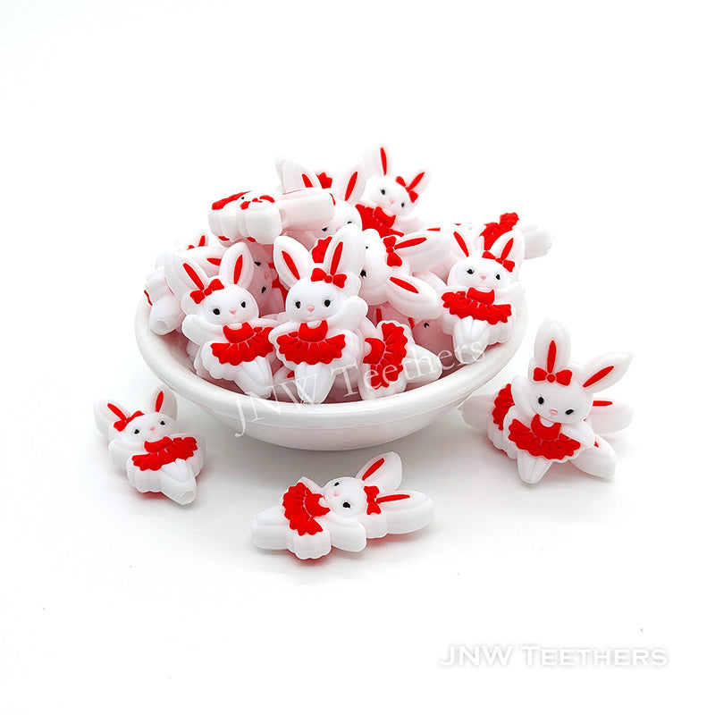 Red  Dancing Bunny Silicone Beads