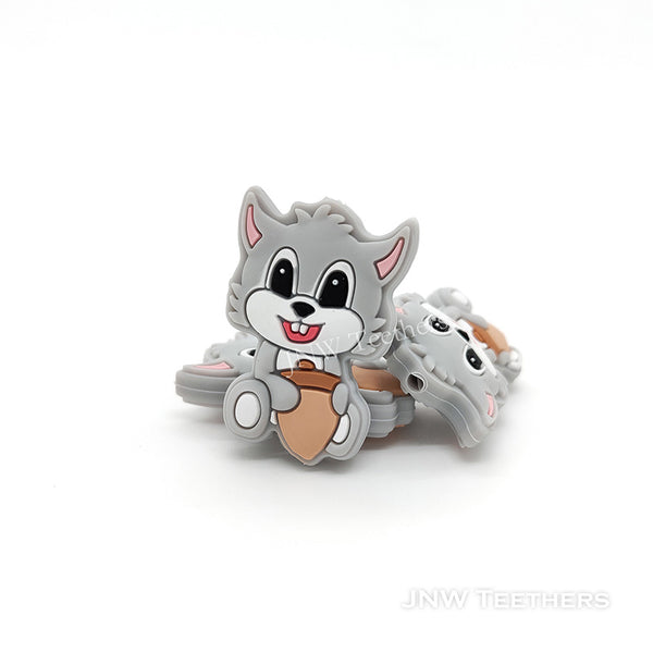 Gray Squirrel with Hazelnuts Silicone Focal Beads