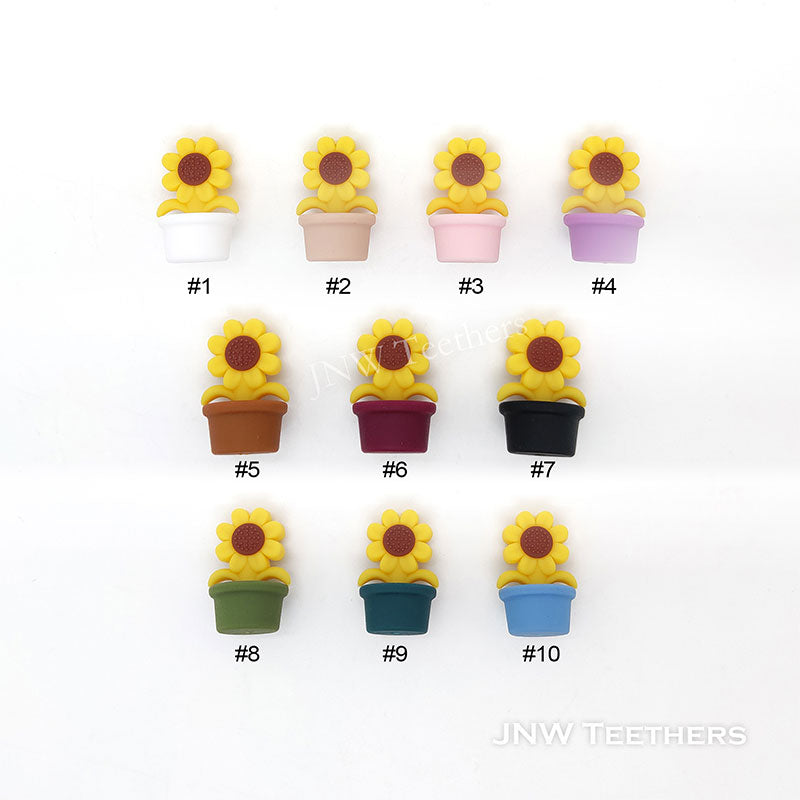 10 Colors Sunflower Pot Silicone Focal Beads