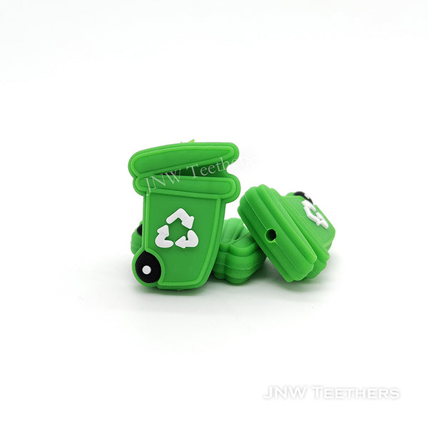 Green  Trash Can Silicone Beads