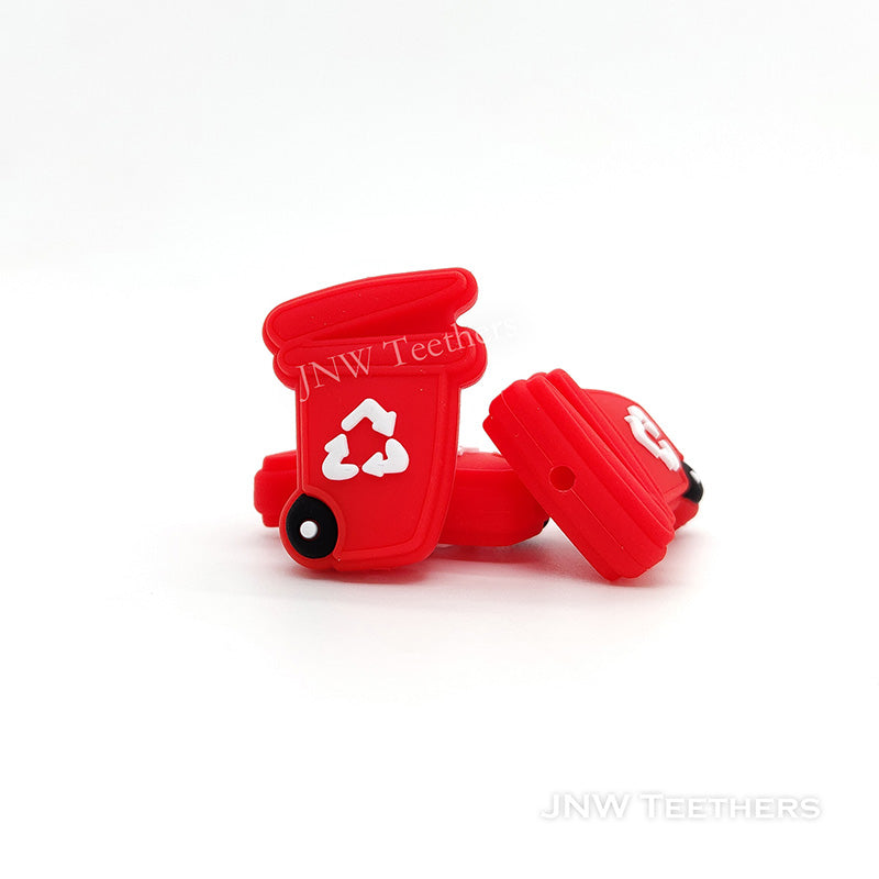 Red  Trash Can Silicone Beads