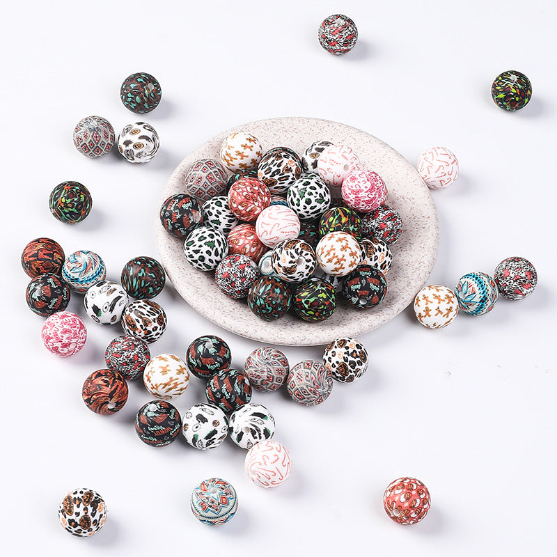 10pcs 15mm Silicone Printed Round Beads