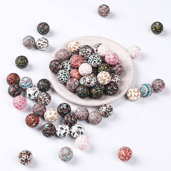 10pcs 15mm Silicone Printed Round Beads
