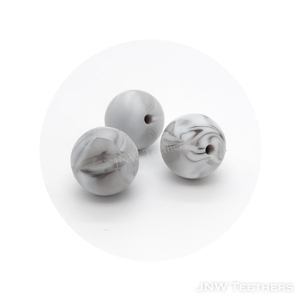 Silicone round beads marble grey 40