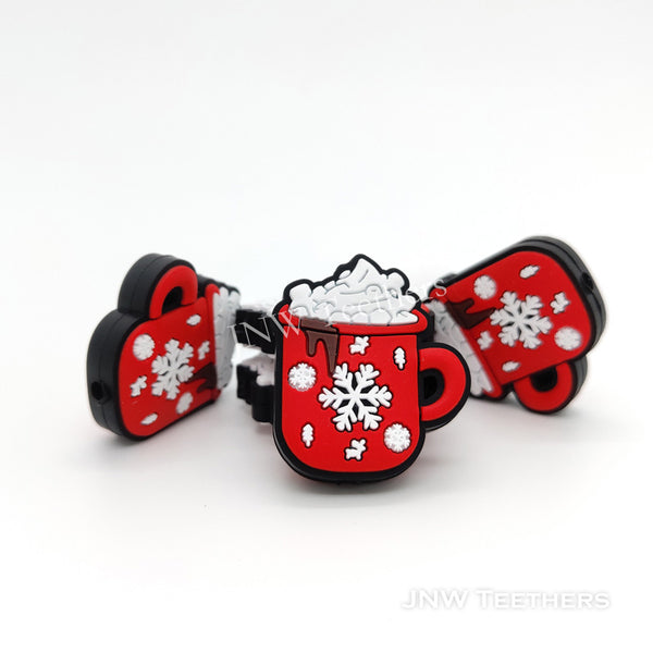 Snowflake Red Christmas Coffee Mug  Silicone Focal Beads
