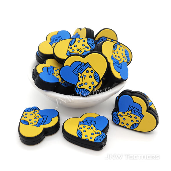 Socks yellow blue hearts silicone focal beads