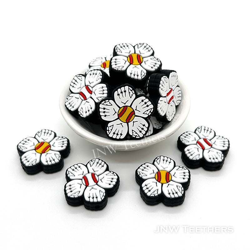 Baseball flower silicone focal beads