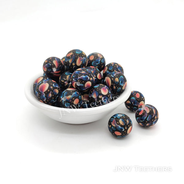15mm Printed Universe Silicone Round Beads