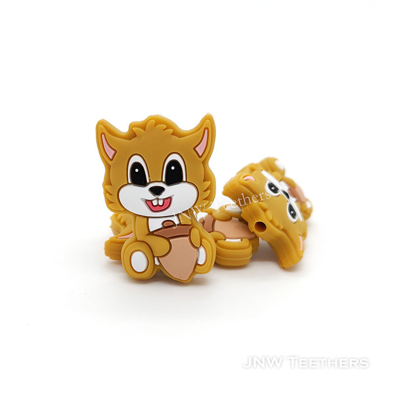 Mustard Squirrel with Hazelnuts Silicone Focal Beads