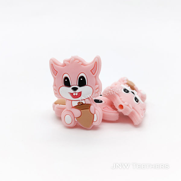 Pink Squirrel with Hazelnuts Silicone Focal Beads