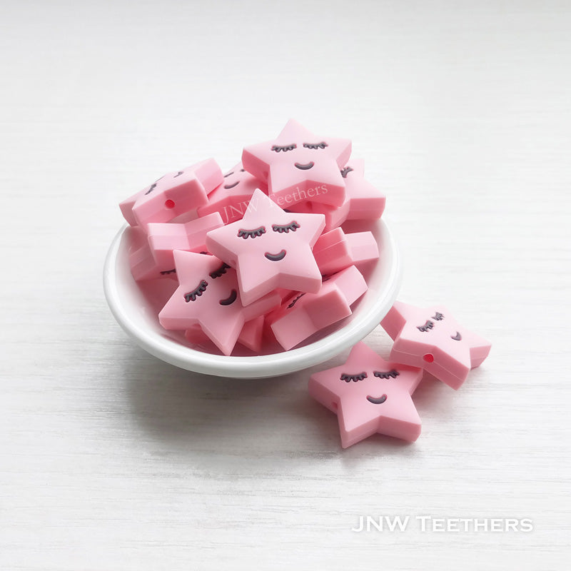 Sleeping star silicone focal beads pink