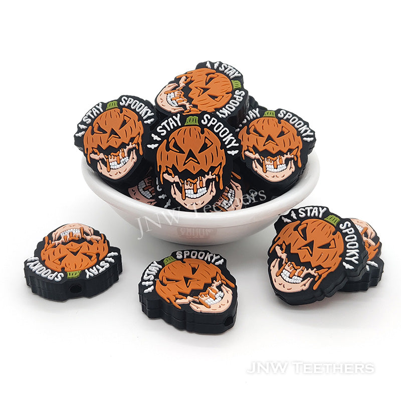 Stay spooky pumpkin scared face silicone focal beads