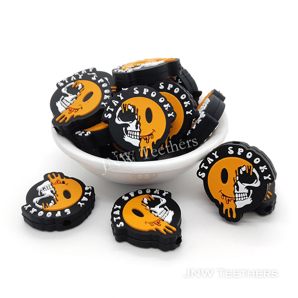 Stay spooky skull face silicone focal beads
